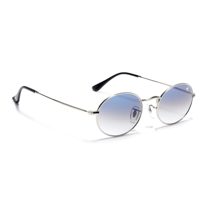 Oval Sunglasses for Men & Women (Blue & Clear Lens | Silver Frame - MG7549)