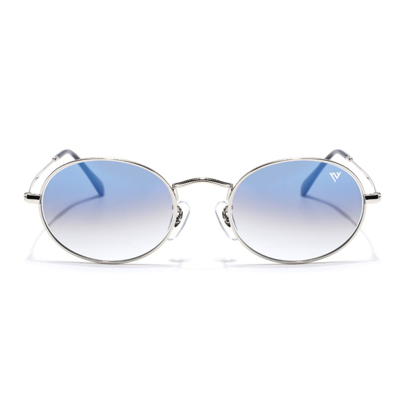 Oval Sunglasses for Men & Women (Blue & Clear Lens | Silver Frame - MG7549)