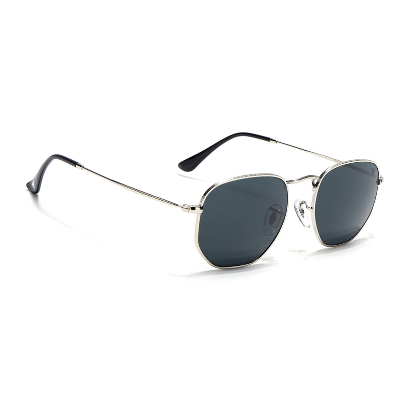 Round Sunglasses for Men & Women (Black Lens | Silver Frame - MG7572)