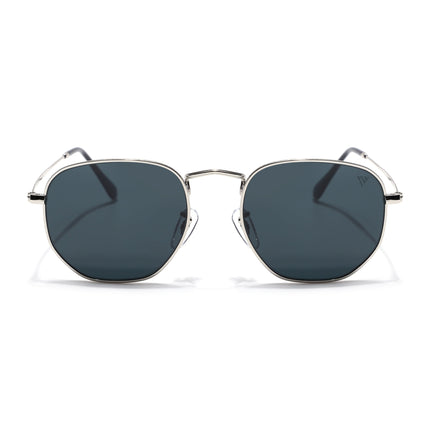 Round Sunglasses for Men & Women (Black Lens | Silver Frame - MG7572)