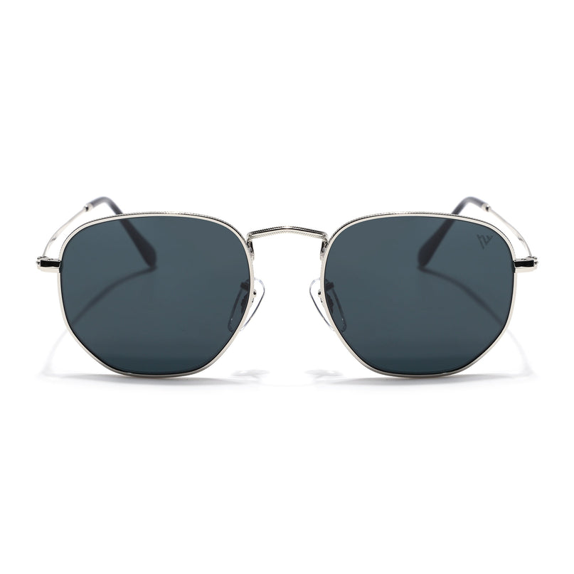 Round Sunglasses for Men & Women (Black Lens | Silver Frame - MG7572)