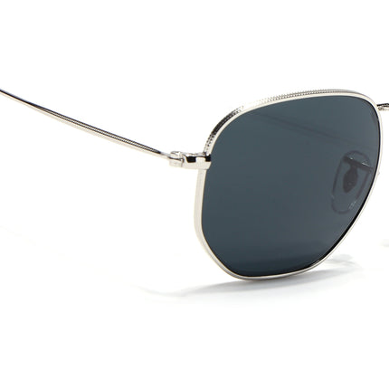 Round Sunglasses for Men & Women (Black Lens | Silver Frame - MG7572)
