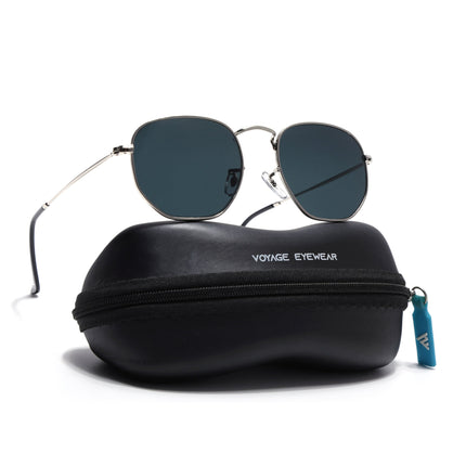 Round Sunglasses for Men & Women (Black Lens | Silver Frame - MG7572)