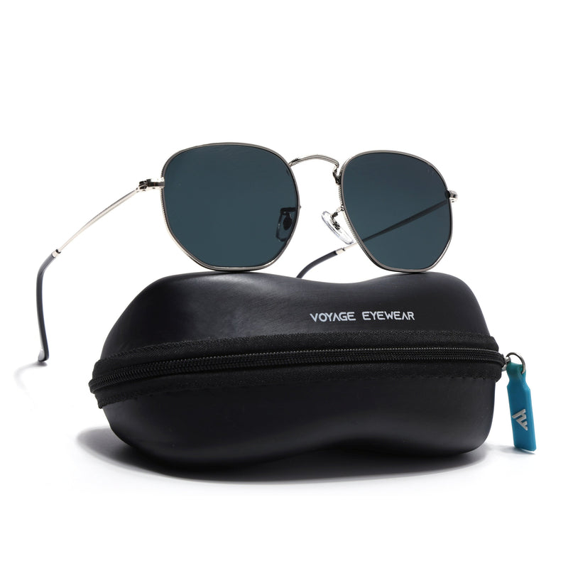 Round Sunglasses for Men & Women (Black Lens | Silver Frame - MG7572)