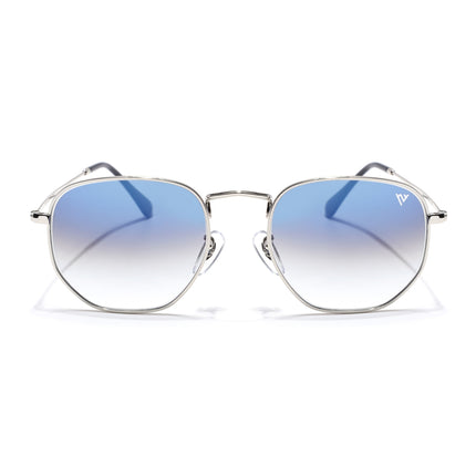 Round Sunglasses for Men & Women (Blue & Clear Lens | Silver Frame - MG7573)