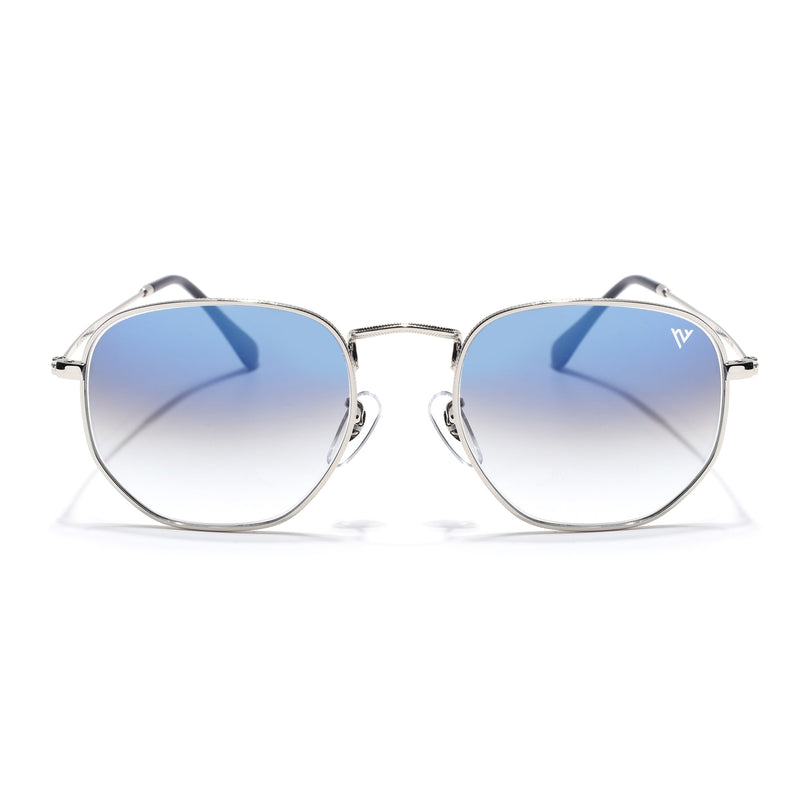 Round Sunglasses for Men & Women (Blue & Clear Lens | Silver Frame - MG7573)