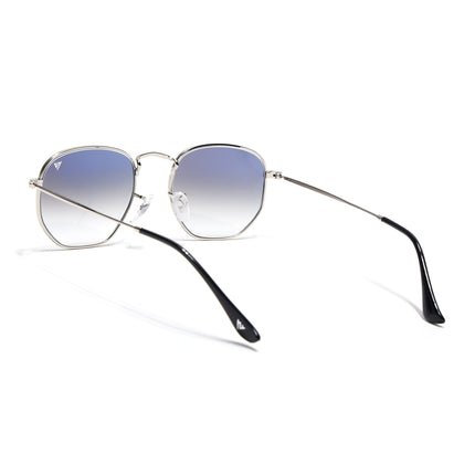 Round Sunglasses for Men & Women (Blue & Clear Lens | Silver Frame - MG7573)
