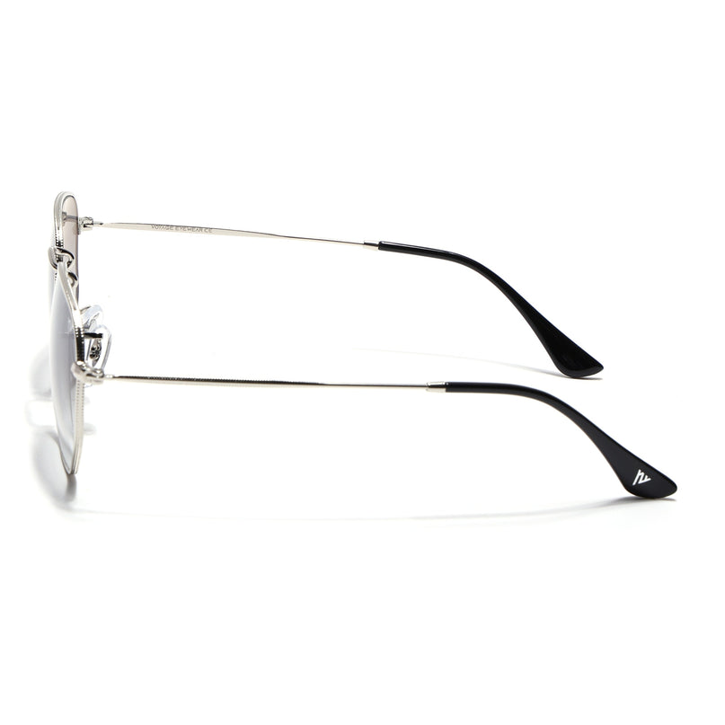 Round Sunglasses for Men & Women (Blue & Clear Lens | Silver Frame - MG7573)