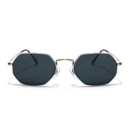 Hexagonal Sunglasses for Men & Women (Black Lens | Silver Frame - MG7566)
