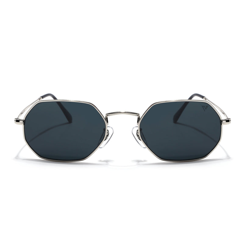Hexagonal Sunglasses for Men & Women (Black Lens | Silver Frame - MG7566)