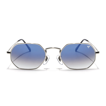 Hexagonal Sunglasses for Men & Women (Blue & Clear Lens | Silver Frame - MG7567)