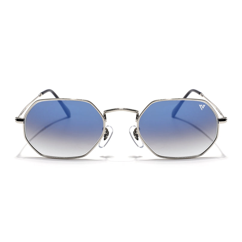 Hexagonal Sunglasses for Men & Women (Blue & Clear Lens | Silver Frame - MG7567)