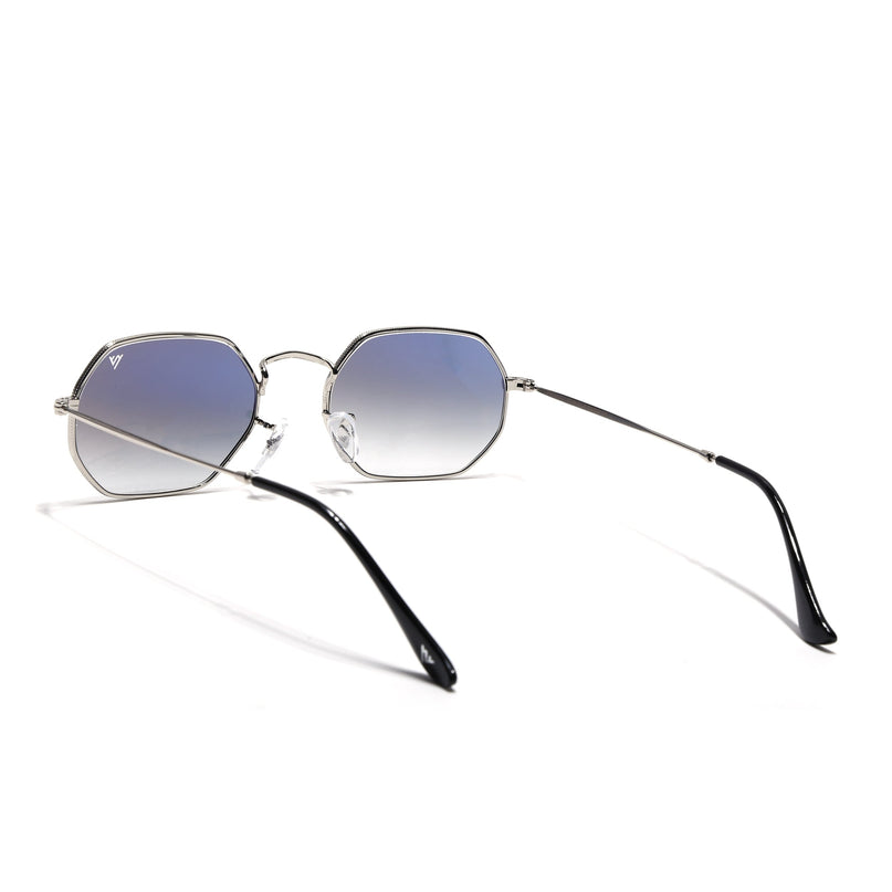 Hexagonal Sunglasses for Men & Women (Blue & Clear Lens | Silver Frame - MG7567)