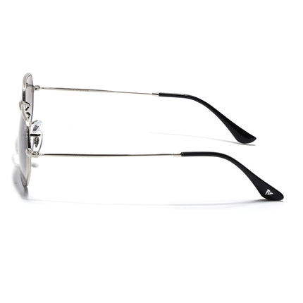 Hexagonal Sunglasses for Men & Women (Blue & Clear Lens | Silver Frame - MG7567)