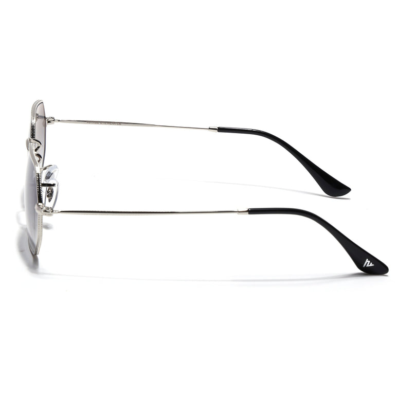 Hexagonal Sunglasses for Men & Women (Blue & Clear Lens | Silver Frame - MG7567)