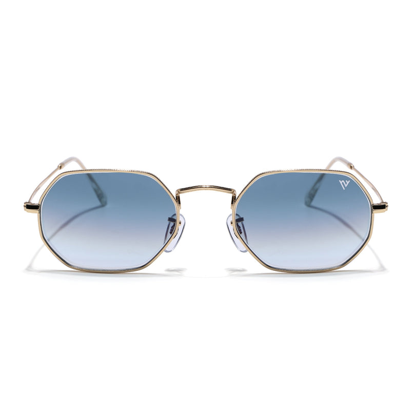 Hexagonal Sunglasses for Men & Women (Grey & Clear Lens | Golden Frame - MG7568)