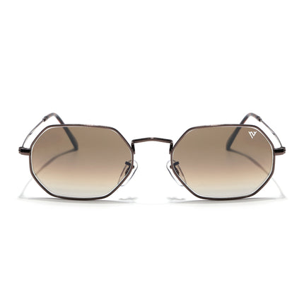 Hexagonal Sunglasses for Men & Women (Brown & Clear Lens | Brown Frame - MG7570)