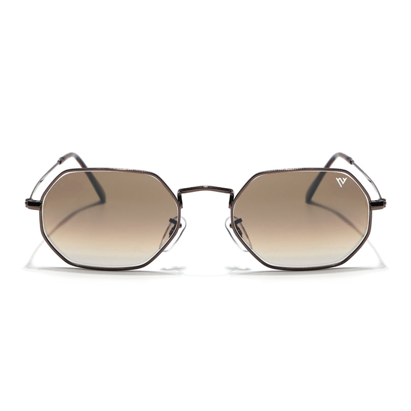 Hexagonal Sunglasses for Men & Women (Brown & Clear Lens | Brown Frame - MG7570)