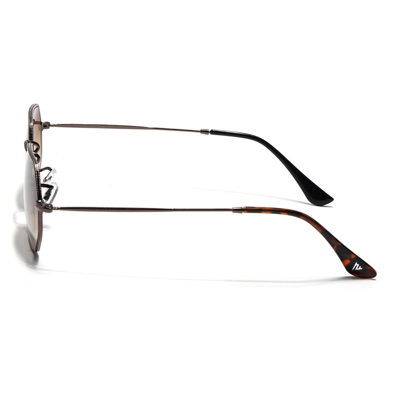 Hexagonal Sunglasses for Men & Women (Brown & Clear Lens | Brown Frame - MG7570)