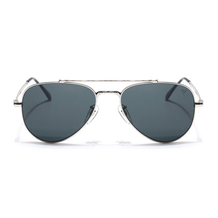 Aviator Sunglasses for Men & Women (Black Lens | Silver Frame - MG7620)