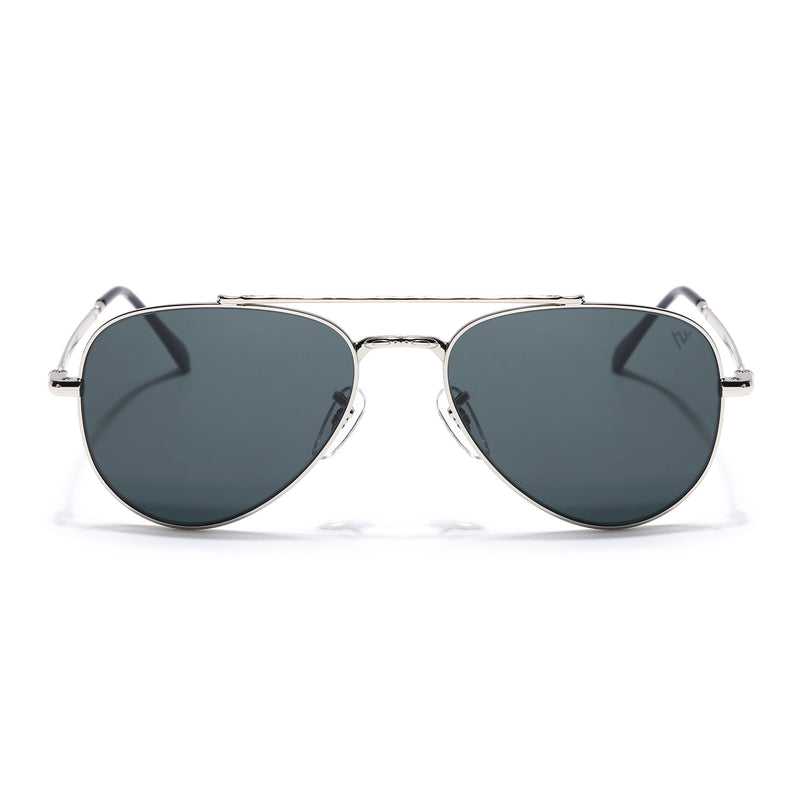 Aviator Sunglasses for Men & Women (Black Lens | Silver Frame - MG7620)