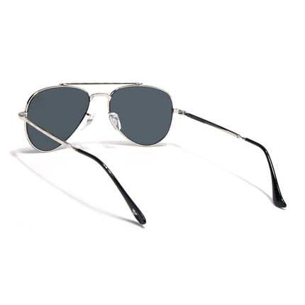 Aviator Sunglasses for Men & Women (Black Lens | Silver Frame - MG7620)