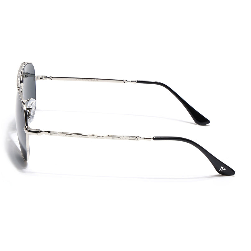 Aviator Sunglasses for Men & Women (Black Lens | Silver Frame - MG7620)