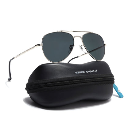 Aviator Sunglasses for Men & Women (Black Lens | Silver Frame - MG7620)
