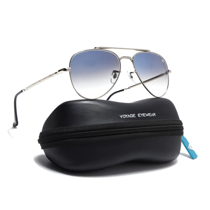 Aviator Sunglasses for Men & Women (Blue & Clear Lens | Silver Frame - MG7621)