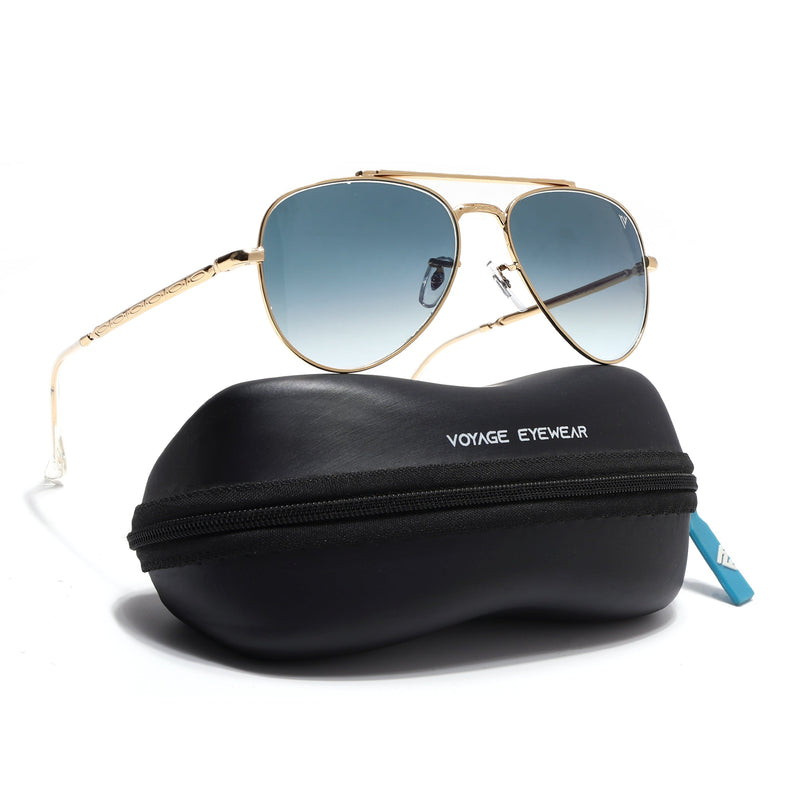 Aviator Sunglasses for Men & Women (Grey & Clear Lens | Golden Frame - MG7623)