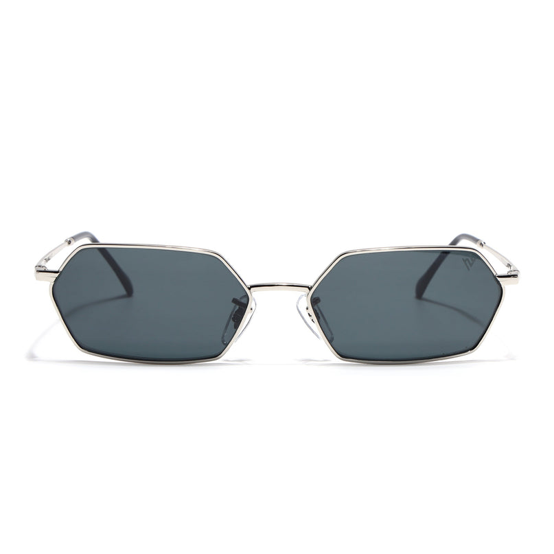 Hexagonal Sunglasses for Men & Women (Black Lens | Silver Frame - MG7632)
