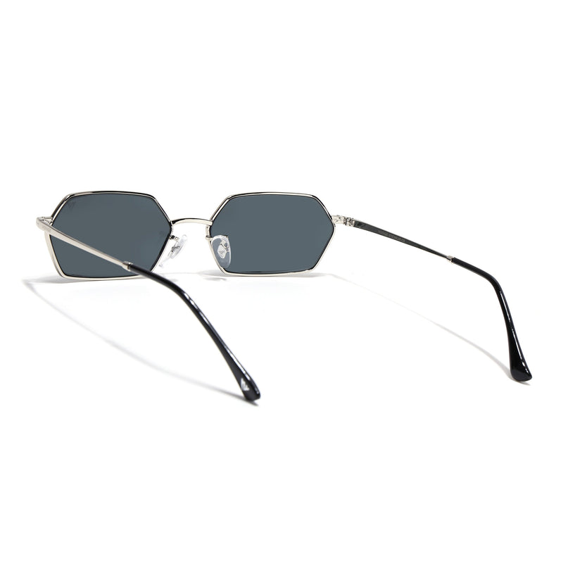 Hexagonal Sunglasses for Men & Women (Black Lens | Silver Frame - MG7632)