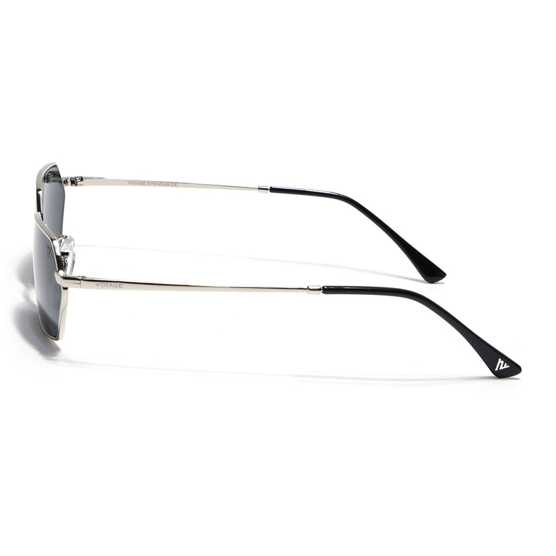 Hexagonal Sunglasses for Men & Women (Black Lens | Silver Frame - MG7632)