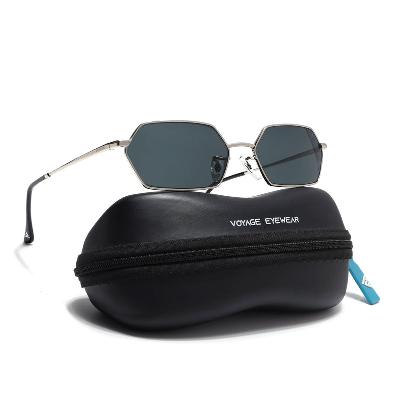 Hexagonal Sunglasses for Men & Women (Black Lens | Silver Frame - MG7632)