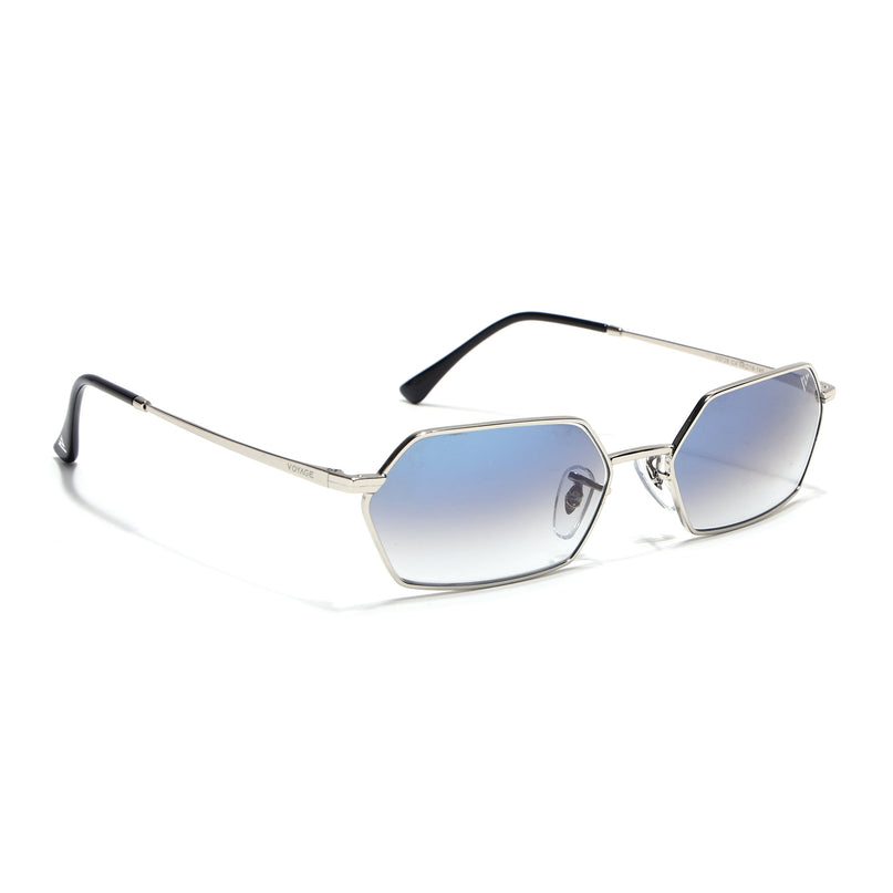 Hexagonal Sunglasses for Men & Women (Blue & Clear Lens | Silver Frame - MG7633)
