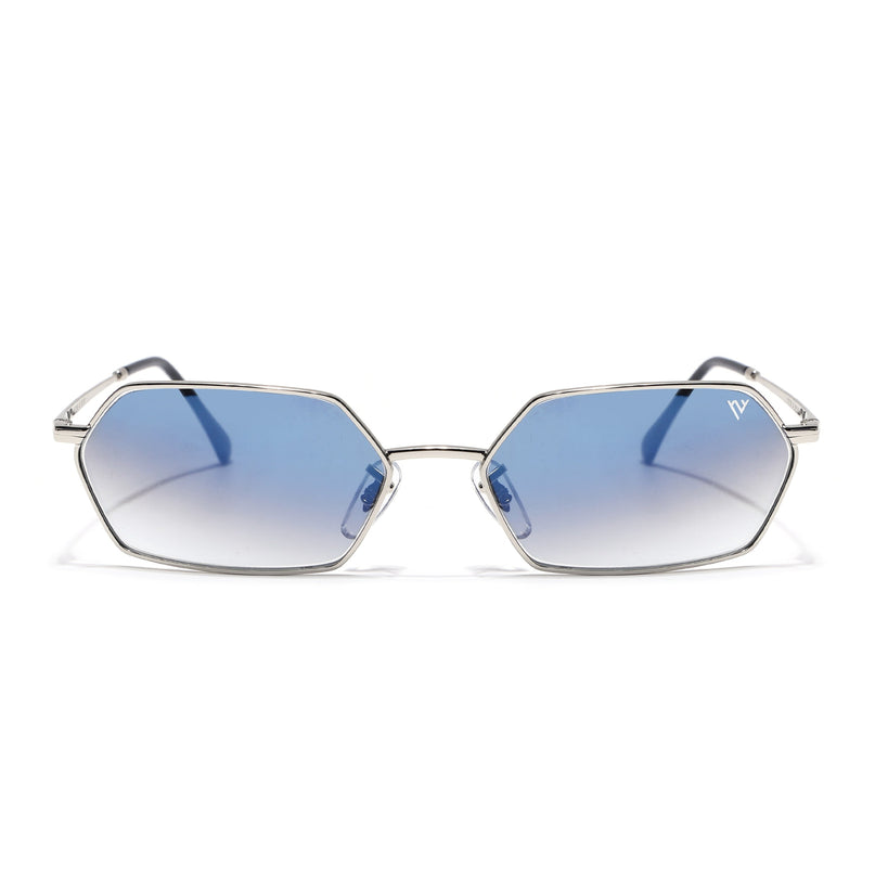 Hexagonal Sunglasses for Men & Women (Blue & Clear Lens | Silver Frame - MG7633)