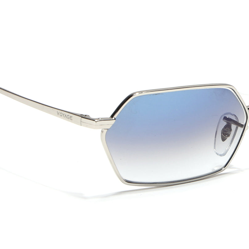 Hexagonal Sunglasses for Men & Women (Blue & Clear Lens | Silver Frame - MG7633)