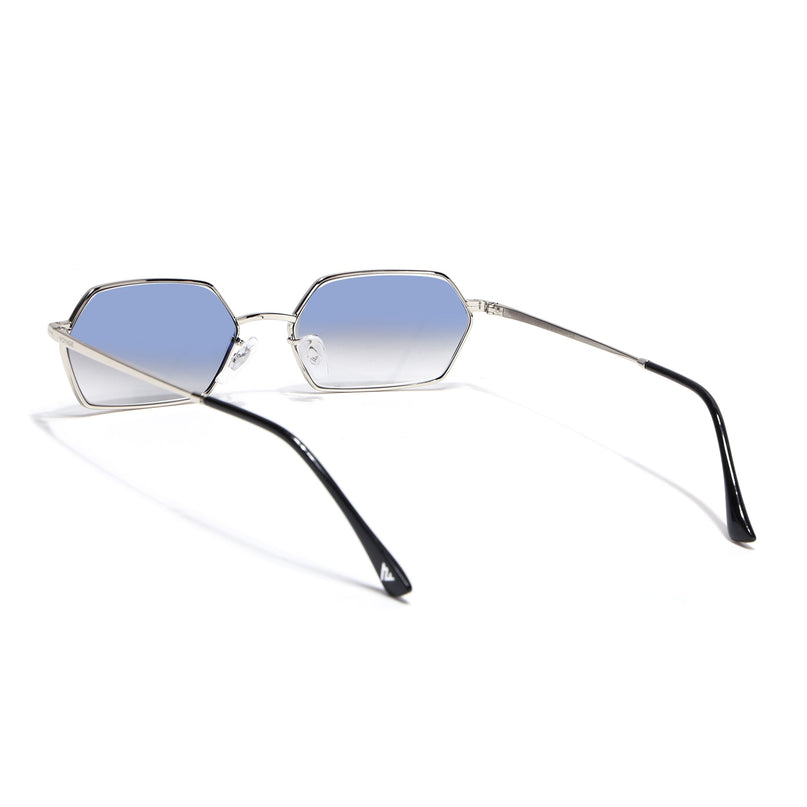 Hexagonal Sunglasses for Men & Women (Blue & Clear Lens | Silver Frame - MG7633)