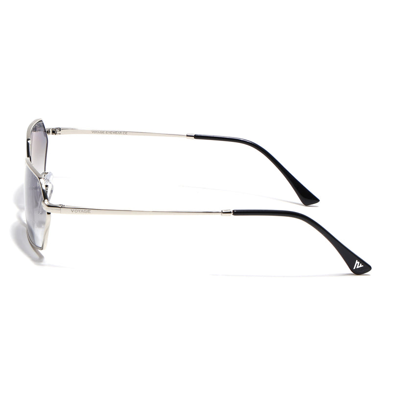Hexagonal Sunglasses for Men & Women (Blue & Clear Lens | Silver Frame - MG7633)