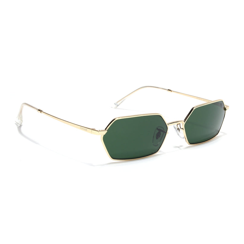 Hexagonal Sunglasses for Men & Women (Green Lens | Golden Frame - MG7634)