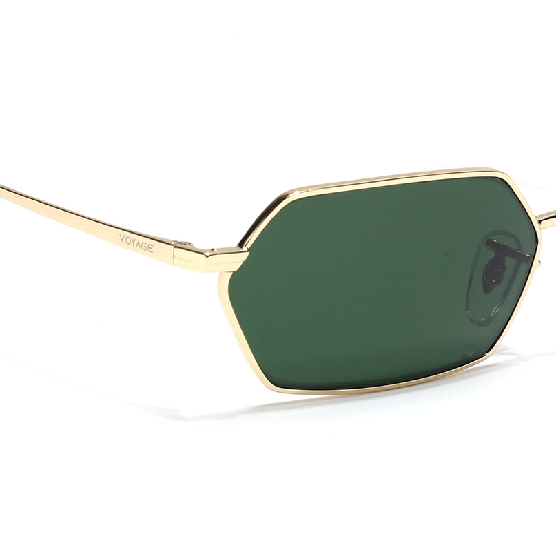 Hexagonal Sunglasses for Men & Women (Green Lens | Golden Frame - MG7634)