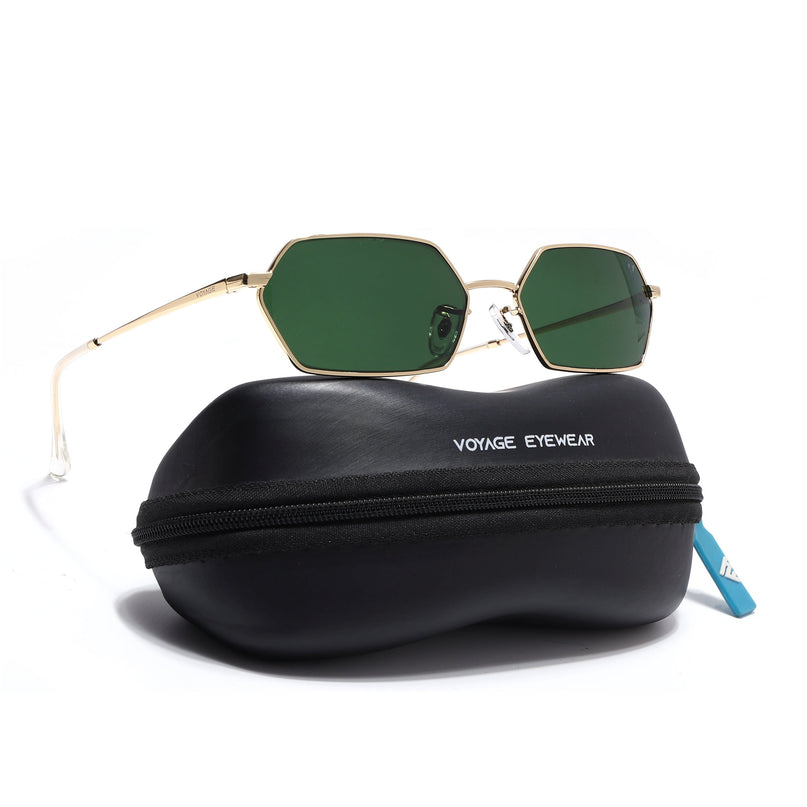 Hexagonal Sunglasses for Men & Women (Green Lens | Golden Frame - MG7634)