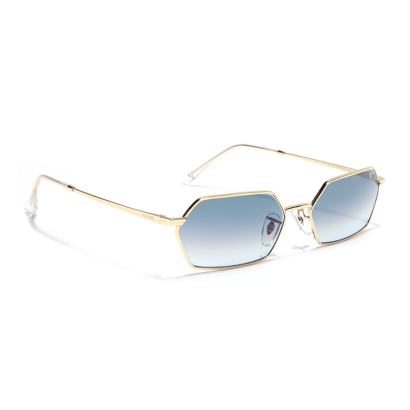Hexagonal Sunglasses for Men & Women (Grey & Clear Lens | Golden Frame - MG7635)