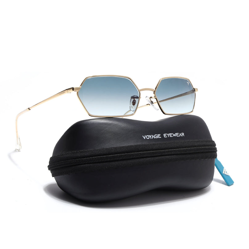 Hexagonal Sunglasses for Men & Women (Grey & Clear Lens | Golden Frame - MG7635)
