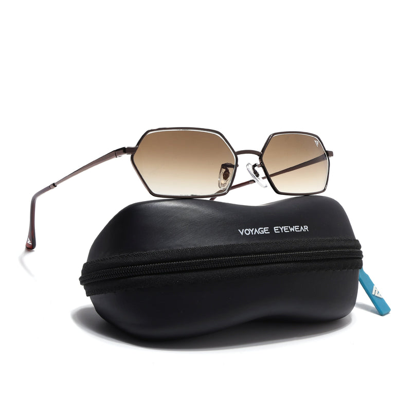 Hexagonal Sunglasses for Men & Women (Brown & Clear Lens | Brown Frame - MG7636)