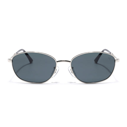 Oval Sunglasses for Men & Women (Black Lens | Silver Frame - MG7626)