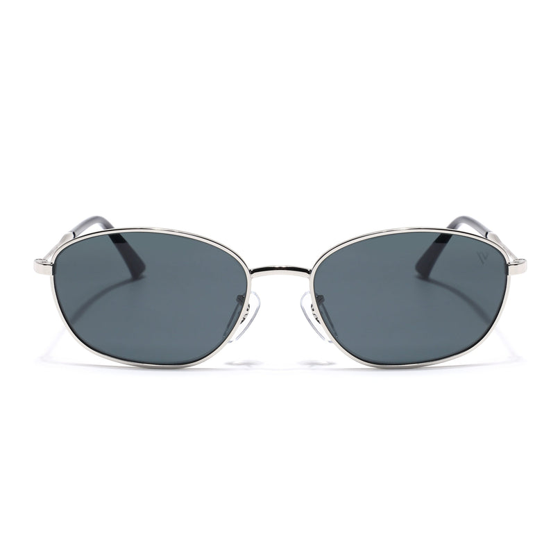 Oval Sunglasses for Men & Women (Black Lens | Silver Frame - MG7626)