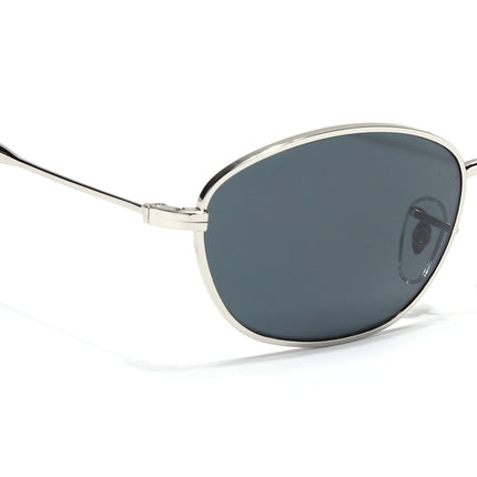 Oval Sunglasses for Men & Women (Black Lens | Silver Frame - MG7626)