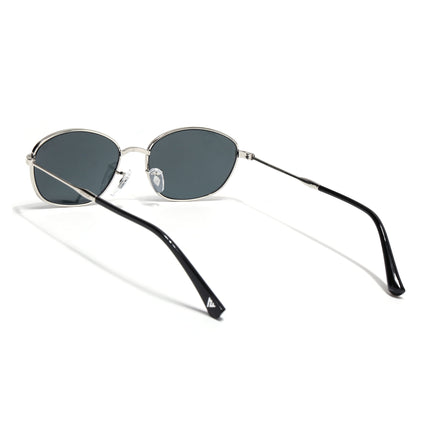 Oval Sunglasses for Men & Women (Black Lens | Silver Frame - MG7626)