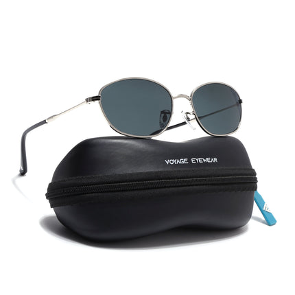 Oval Sunglasses for Men & Women (Black Lens | Silver Frame - MG7626)